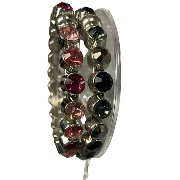 Vintage Rhinestone Bangle Bracelets Multi-Tone Pink Crystal and Black/Gray Cryst - Picture 2 of 5